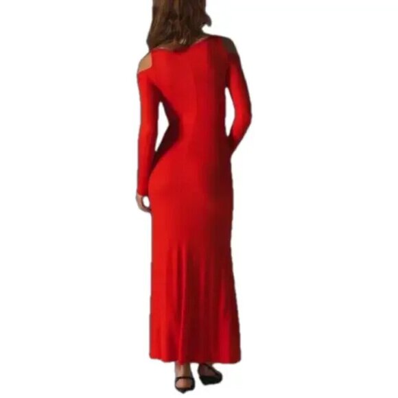 NWT UO Silence + Noise Xandra Knit Cold Shoulder Orange Maxi Dress - Picture 3 of 6